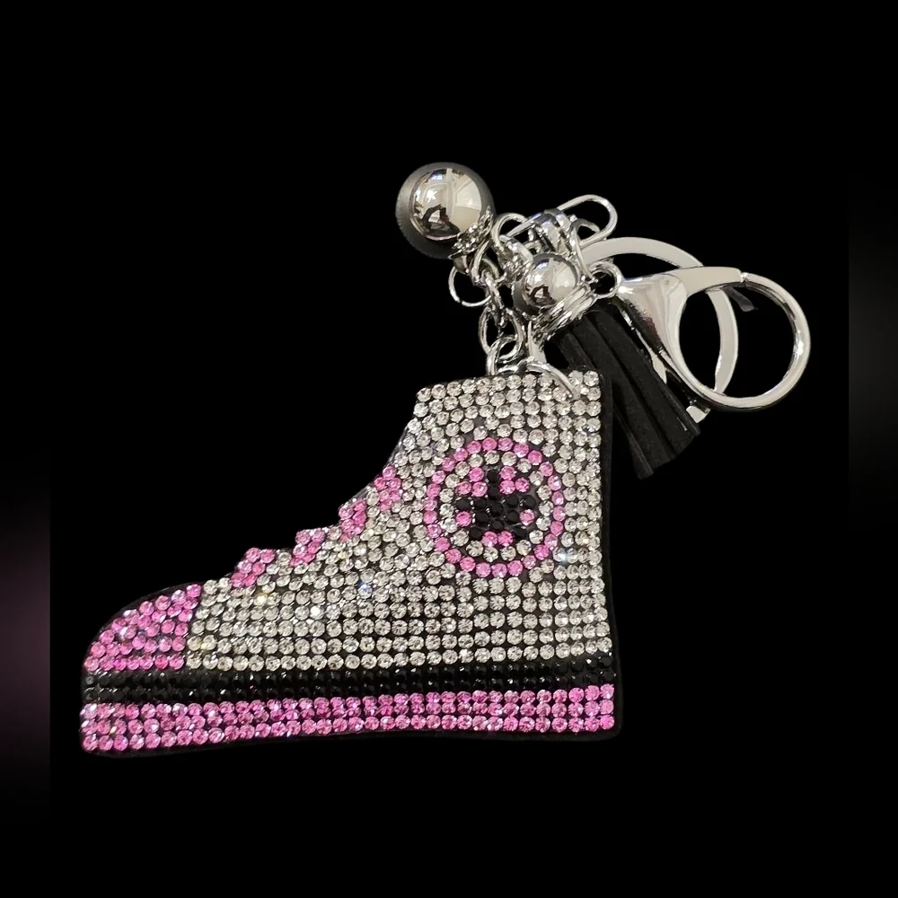 Crystal Sneaker Bag Charm Keychain - Pink and Silver